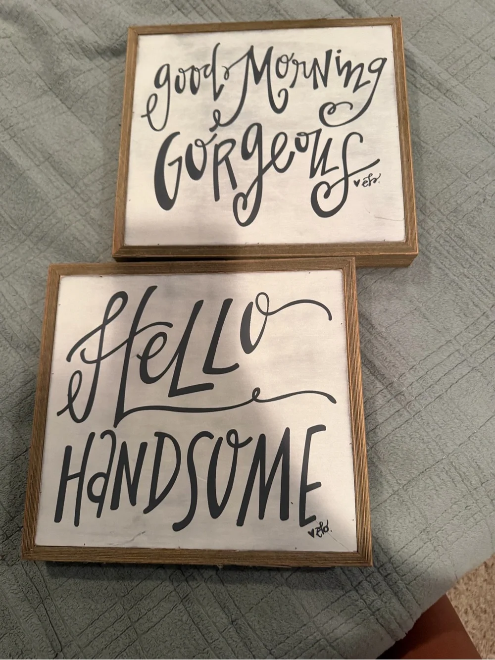 Hello Handsome + Good Morning Gorgeous Wall Signs - Black on White